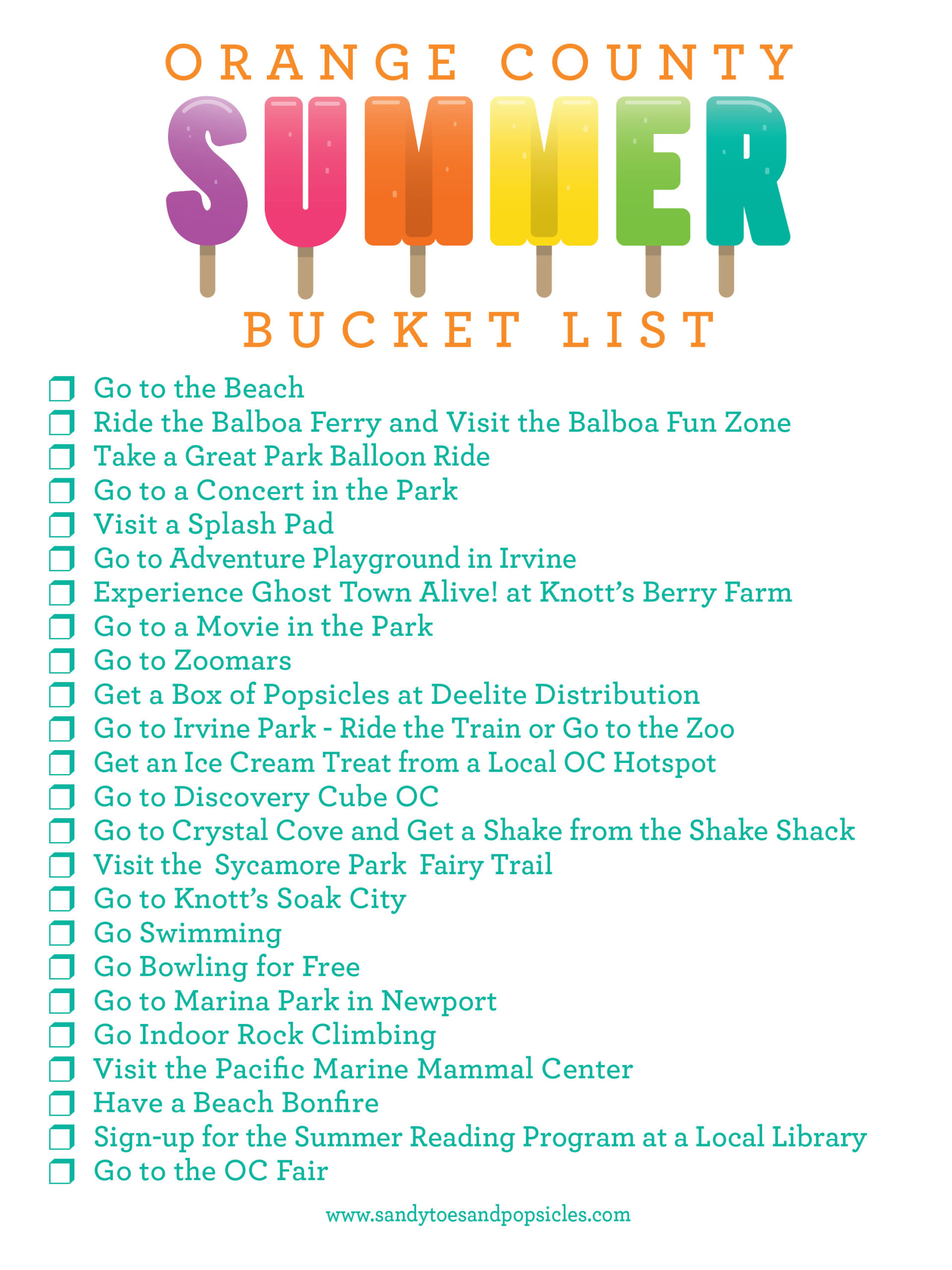 Orange County Summer Bucket List and Free Printable - Popsicle Blog